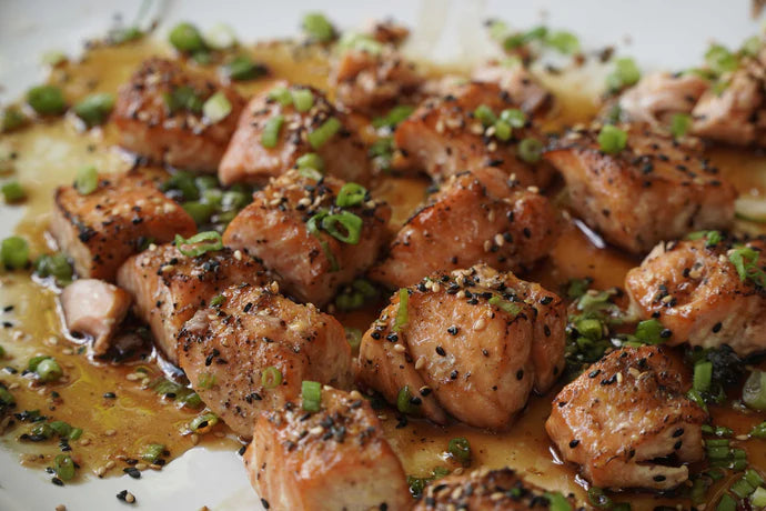 Spicy Salmon Burnt Ends Skewers