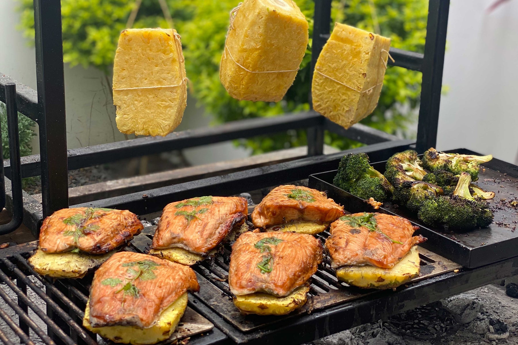 A Burst of Flavor: Teriyaki Salmon on Grilled Pineapple Planks