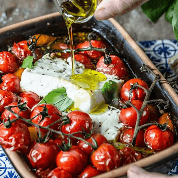 Baked Feta and Cherry Tomatoes with Romertopf