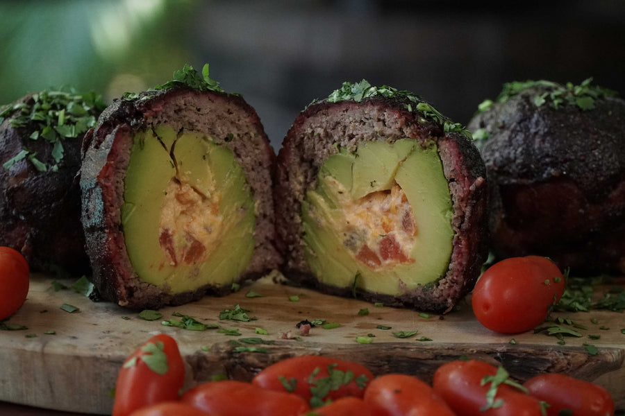 Bacon & Beef Wrapped Stuffed Avocados