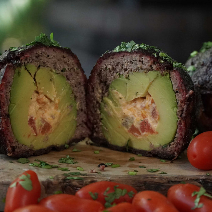 Bacon & Beef Wrapped Stuffed Avocados