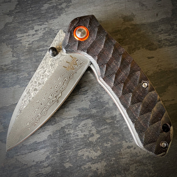 Legacy Limited Edition Damascus Drop Point Folder - Jigged Ebony For Kitchen Use