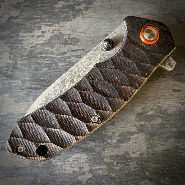 Legacy Limited Edition Damascus Drop Point Folder - Jigged Ebony For Kitchen Use