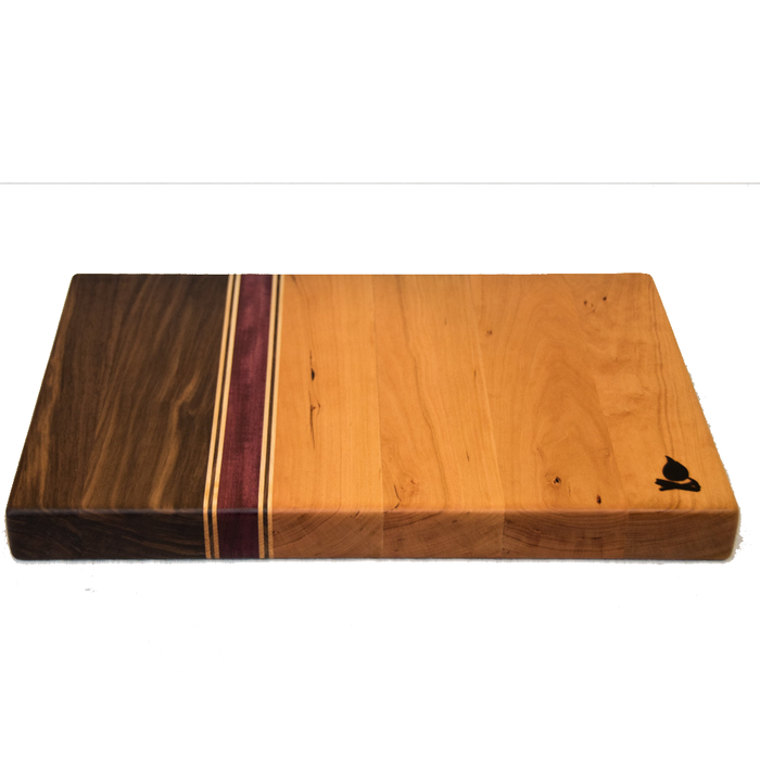 Cherry & Walnut Cutting Board with Stripes of Maple and Purple Heart